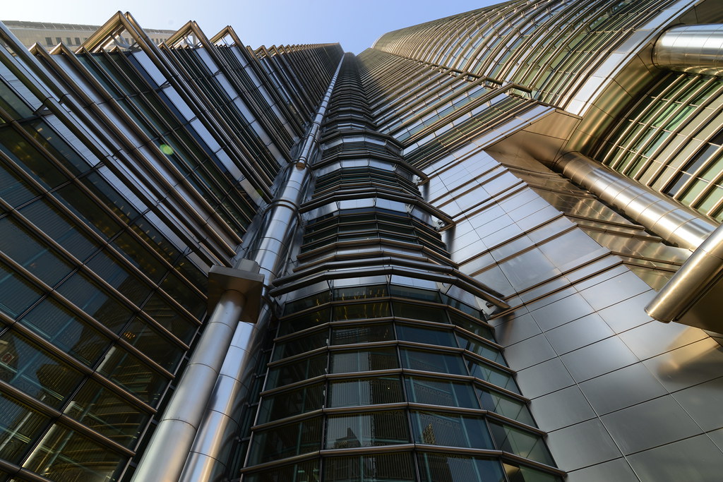 Detail of the stainless steel and glass facade